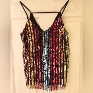 Dazzling! Multi-Color Sequin Strappy Top Size XS
